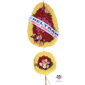  Antalya Çiçek Siparişi İkili Model Katlı Çelenk / Kırmızı , Pembe Gerbera