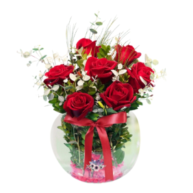  Antalya Çiçek Siparişi Cam Fanus İçinde 7 Adet Kırmızı Gül