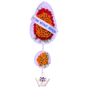  Antalya Çiçekçiler İkili Model Katlı Çelenk / Kırmızı Gerbera , Turuncu Cinya
