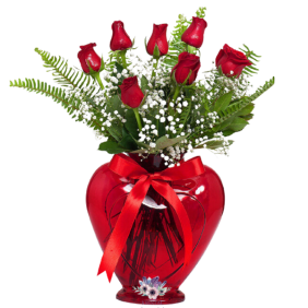  Antalya Çiçekçiler Kalp Vazoda 7 Adet Kırmızı Gül